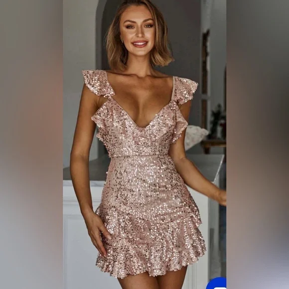 Selfie Leslie | Dresses | Selfie Leslie Nwt Paparazzi Ruffle Shoulder  Sequin Party Dress | Poshmark